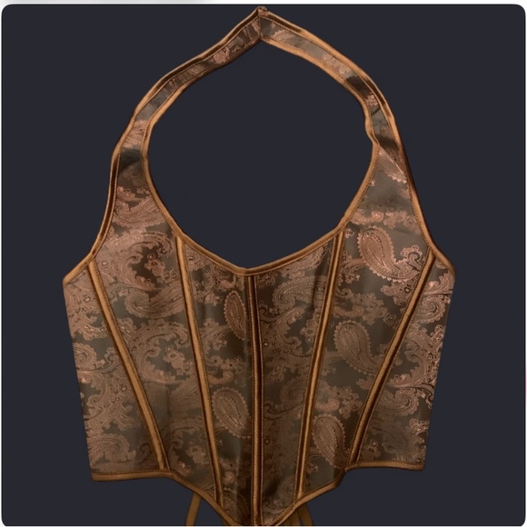Elegant Brown Paisley Halter Top Corset - Picture 3 of 6